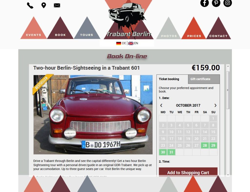 Trabant Berlin Regiondo online booking system calendar